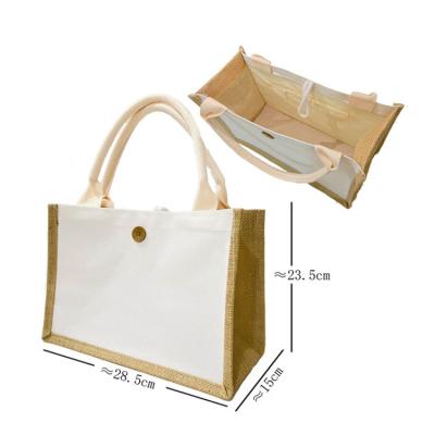 China Large Capacity Handled Women Shoulder Custom Printed Shopping Jute BagsBrand Reusable Grocery Bags Waterproof Jute Handle Bag for sale