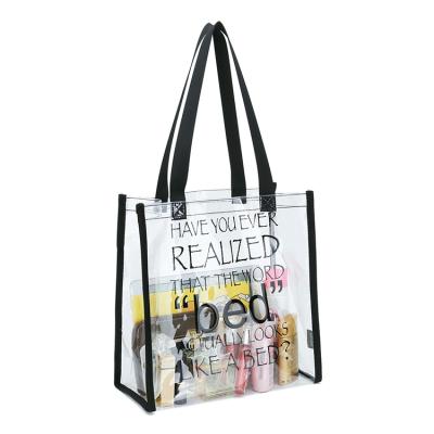 China Wholesale Stylish Waterproof Transparent Clear Beach Handled PVC Shopping Tote Bag for sale