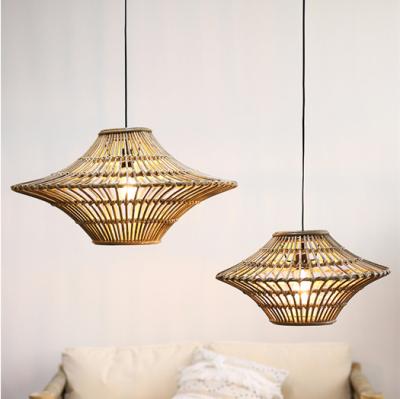 China Retro Rattan Restaurant Homestay Rattan Chandeliers Creative Rustic Natural Handwoven Personality Decorative Lamps for sale