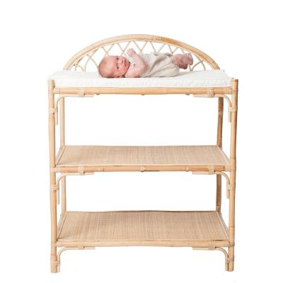 China New Child Natural Rattan Baby Changing Table Modern Trendy Handwoven Eco Wicker Storage Shelf for sale