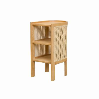 China Wabi-sabi Homestay Furnisture Nordic Modern Japanese Side Cabinet Solid Wood With Handmade Rattan Table Living Room Side Coffee Table for sale