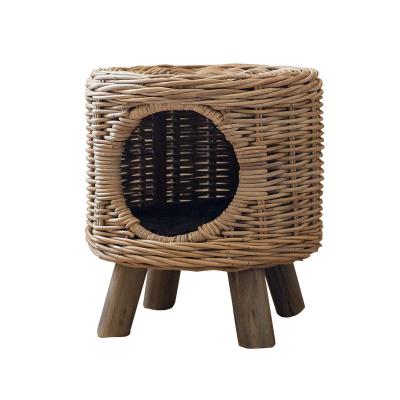 China Wholesale Handwoven Breathable Eco-Friendly Natural Pet Cages Rattan Kennels Cats Beds Dogs Kennel for sale