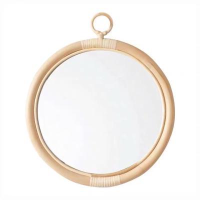 China High Quality Modern Japanese Style Decorative Handmade Mirror Wall Hanging Shalem Natural Round Rattan Mirror for sale