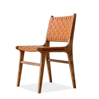 China Other Rustic Wood and Woven Leather Dining Chair for sale