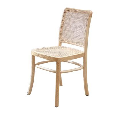 China Other Cane Restaurants Chair Natural Ash Wood Rattan Back Wood Dining Chair for sale