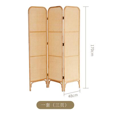 China Shalem Modern Southeast Asian Furniture Room Divider Single Rattan Three Panels Divide Indoor Natural Rattan Folding Screen for sale