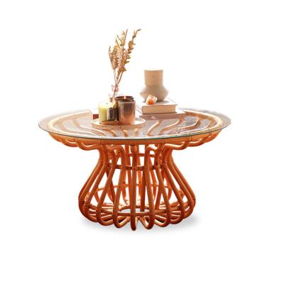 China (Other)Adjustable Indonesian Natural Glass Rattan Cane Round Coffee Tea Table for sale