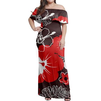 China Women's Lady Elegant Bodycon Dress Anti-Static Polynesian Custom Plus Size Sleeveless Tribal Ruffle One Shoulder Dress Print Dresses for sale