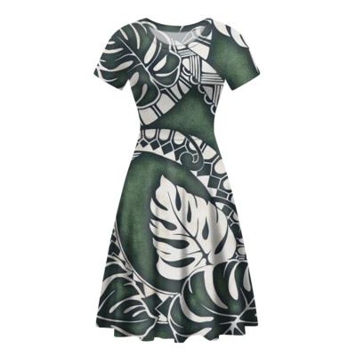 China OEM Anti-Static Short Sleeve Boho Beach Dress Women Dresses Polynesian Traditional Tribal Print O-Neck Ladies Casual Dresses for sale