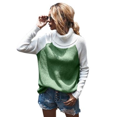 China Anti-pilling New Fashion Colorblock Chunky Long Sleeves Wool High Neck Sweater For Women for sale