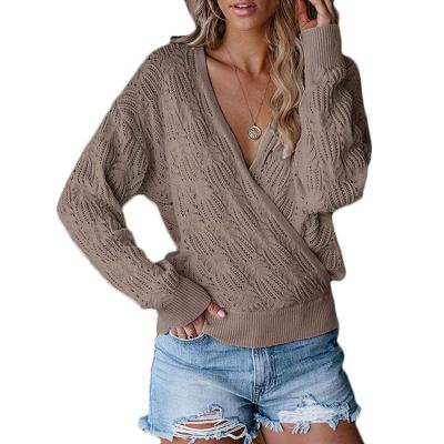 China Parride Knitted V-Neck Hollow Out Long Sleeve Sweater For Women for sale