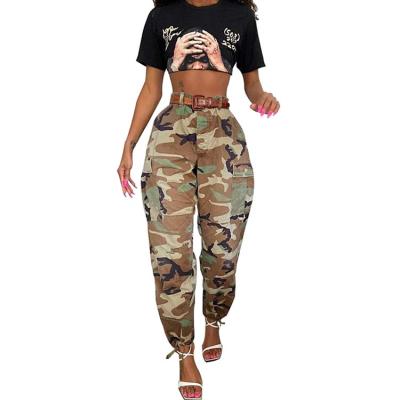 China Anti-wrinkle Women Camouflage Fashionable Cargo Hip Hop High Waist Sports Tracksuit for sale