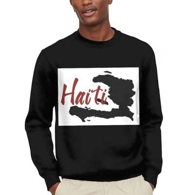 China New Anti-Wrinkle Men's Casual Long Sleeve Sweatshirt Haiti Letter With Map Black Sweatshirt 1 Piece Round Neck Men's Designer Sweatshirt for sale