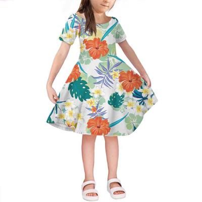 China Anti-wrinkle hawaii style hibiscus print plus size dress kids clothes summer 2021 purple plus size new and pink dressy dresses 2021 kids clothes for sale