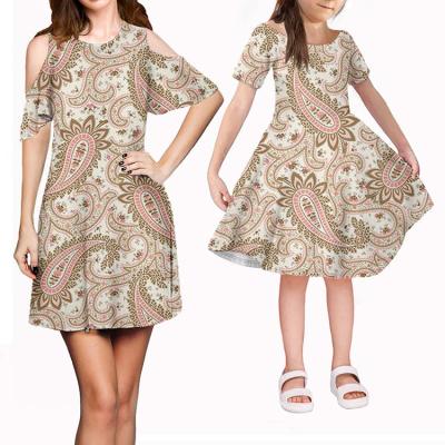 China 2021 anti-static new products summer mother and daughter dress tribal paisley pattern family casual dress style family suit beautiful for sale