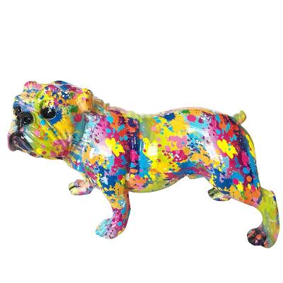 China Hot Selling Europe Drop Shipping Custom Colorful French Bulldog Statue Graffiti Decor Dog Sculpture Home Resin Art Crafts for sale