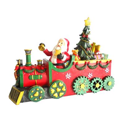 China Wholesale Festival Stuff Polyresin Decorative Santa Train Sculpture Resin Crafts Custom Home Decor Christmas Ornaments for sale