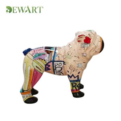 China Hot Europe Gallery Collection Hand Painted Fiberglass Animal Statue Custom Pop Art Resin Dog Sculpture Crafts for sale