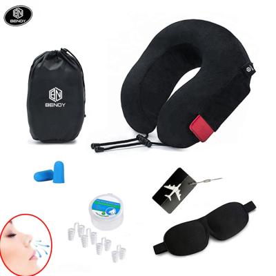 China Hot Sale Amazon Airplane Memory Foam Neck Travel Pillow Set PORTABLE Travel Kit with Eye Mask for sale