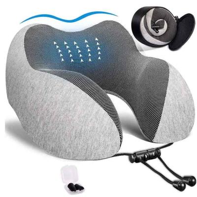 China Comfortable Amazon Comfort Airplane Memory Foam Neck Travel Pillow With Soft Breathable Cover for sale