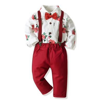 China Smart Casual Wholesale boutique fashionable Summer flower shirt and boy's overalls Casual clothing set  Boys Casual Suits for sale