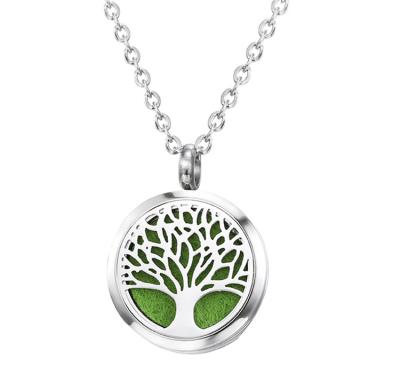 China Aromatherapy Essential Oil Diffuser Romantic Pendant Necklace Premium Pendant Tree Of Life With Chain And Washable Pad for sale