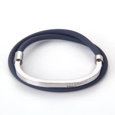 China FASHIONABLE crystal for wristband navy blue silicone wristband silicone metal plate rubber bracelet best for men for sale