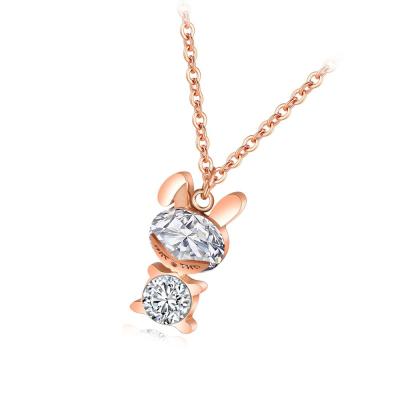 China Romantic Rose Gold 316L Stainless Steel Necklace Rabbit CZ Pendant Necklace for sale