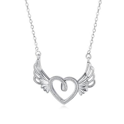 China 316L Stainless Steel Women Sliver Love Heart Angle Romantic Wings Shape Pendant Necklace for sale