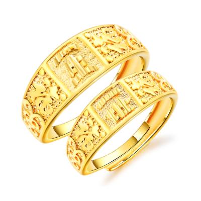 China 2021 Vintage Hot Sale Adjustable Design Chinese Culture Ring 18k Gold Plating Wedding Ring For Women Men for sale