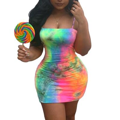 China 2020 New Girl's Strapless Sleeveless Bodycon Mini Tie Dye Summer Dresses Breathable Casual Women's Mini Dress for sale