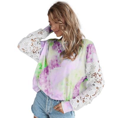 China Anti-pilling women's 2020 fashion fall crew neck dyed tying lace women's long sleeve sweaters for sale