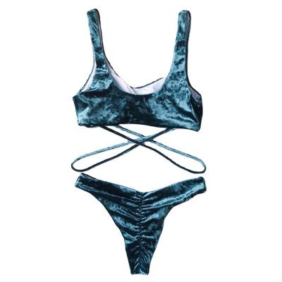 China 2020 Fashion Breathable Hot Sexy Bikini Velvet Cross Tie Tight Luxury Vacation Swimsuit for sale