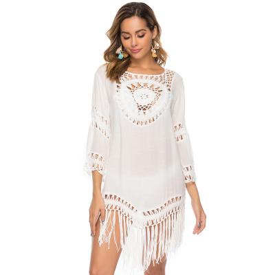 China Hot-selling Breathable Hand Crochet Large Round Stitching Tassel Vacation Style Beach Blouse Loose Stain Skirt for sale