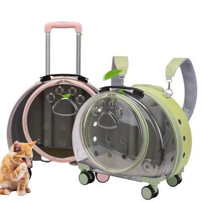 China 2 Viable In 1 Dog Cat Backpack Suit Case With Wheels Breathable Cat Transport Box Carrier Bag Pet Carrier Travel Box With Wheels for sale