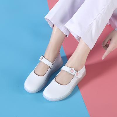 China Female White Leather EVERGREEN Flat Bottom Soft Lower Cavity Flat Bottom Breathable Comfortable Non-slip Leather Shoe For Nursing for sale