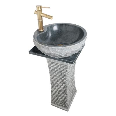 China Modern Natural Stone Freestanding Granite Pedestal Wash Basin Bathroom Sink for sale