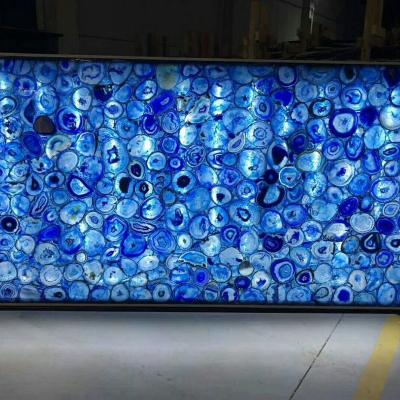 China Modern Natural Polished Luxury Blue Agate Stone Onyx Agate Slab Stone For Wall Background Panels Decoration for sale