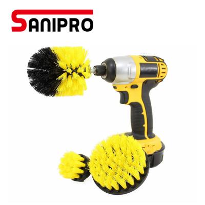 China Sanipro OEM 3pcs Power Scrubber Drill Brush Industrial Cleaning Attachment Set Car Cleaning Tools Kit Drill Brush Cleaning Tools for sale