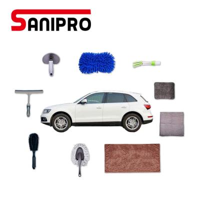 China 10 Pack Sanipro Portable Best Selling Car Wash Kit Brush Car Cleaning Tool Kit Set Water Scraper Duster Portable Perfect Kit for sale