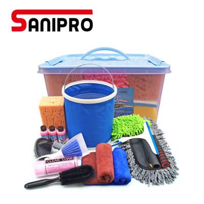 China Portable Handheld Cloth Car Microfiber Wax Brush Tire Sponge Wash Brush Car Wash Glove Sanipro Cleaning Tool Kit for sale