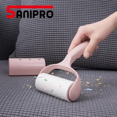 China Amazon Manual Hot Sale Reusable Household Sanipro Fiber Sticky Roller with Sheets Pet Clothes Hair Fiber Roller Refill Household Sticky Roller for sale