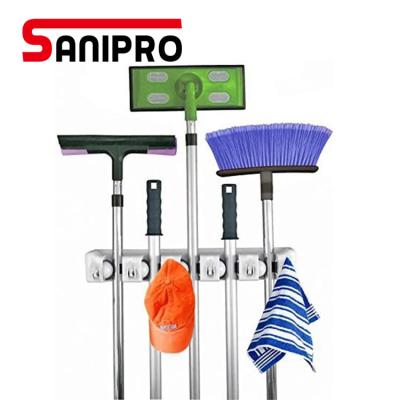 China Sanipro Wall Mounted Organizer Mop Sustainable Broom Holder and Broom Hanger Rack Garage Storage Rack Garden Tool Organizer for sale