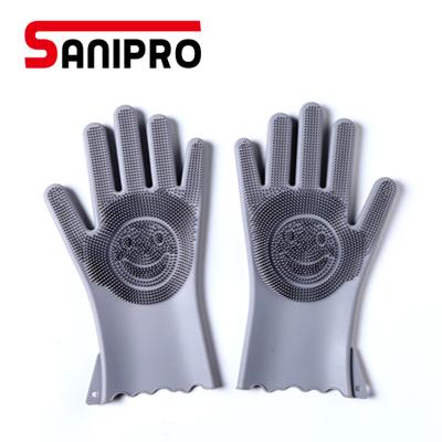 China New Popular Sanipro Kitchen Dish Washing Smile Model Magic Silicone Dishwashing Gloves Sweep Dish Washing Mitt Kitchen Glove Cleaning Tools for sale