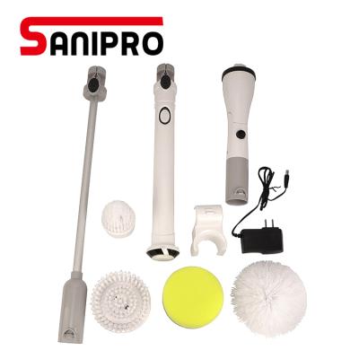 China Sanipro OEM 360 Rotating Scrubber Bathroom Electric Cordless Scrubber Viable Shower Scrubber Electric Cleaning Brush for sale