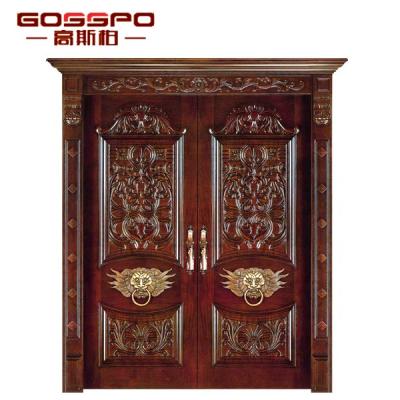 China Swing Villa Design Solid Mahogany Wood Double Entry Front Door Villa Design Wooden Door for sale