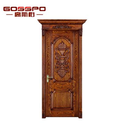 China Swing Carved Single Leaf Swing Door Solid Wood Wooden Entry Door for sale