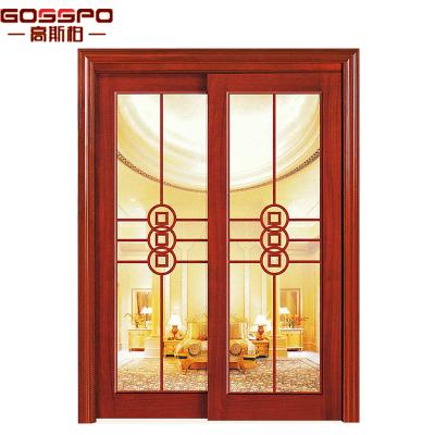 China Modern Custom Strong Solid Tempered Glass Sliding Doors Solid Wood Glass Door For Sale for sale