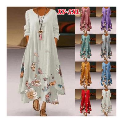 China Spring Autumn 2022 New Arrivals Women's Clothing Anti-Static Floral Maxi Dress Elegant Casual Boho Ladies Fashion Dresses Plus Size Club Dress for sale