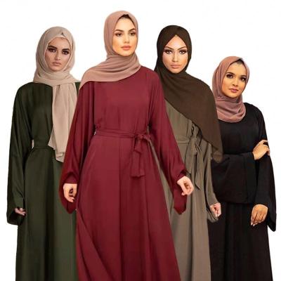 China Women Solid Color Long Sleeve Anti-Static Skirt Ruched Casual Muslim Clothing Women One Piece Set Dress for sale